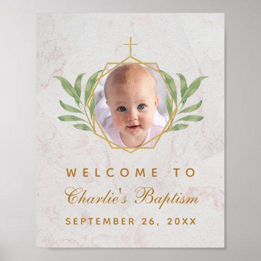 Baptisme Foto botanische geometrische bladeren Fol Poster (Voorkant)