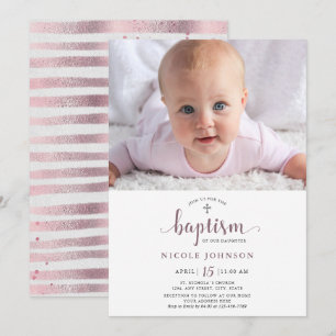 Baptisme Foto Elegant Girl Glitter Invitation Kaart