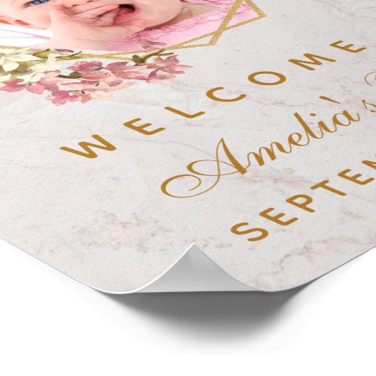 Baptisme Foto Girl Gold Pink Orchids Welkom Poster (Hoek)