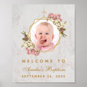 Baptisme Foto Girl Gold Pink Orchids Welkom Poster (Voorkant)
