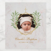 Baptisme Foto Greenery botanische geometrische mar Wijn Etiket (Enkel label)
