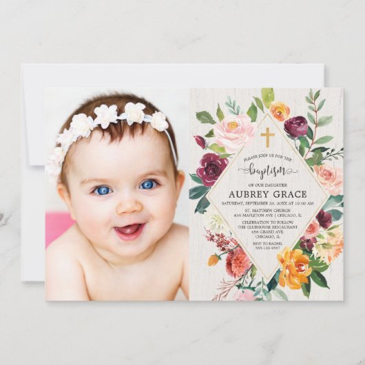 Baptisme foto van Elegant rustic floral herfst Kaart (Voorkant)