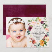 Baptisme foto van Elegant rustic floral herfst Kaart (Voorkant / Achterkant)