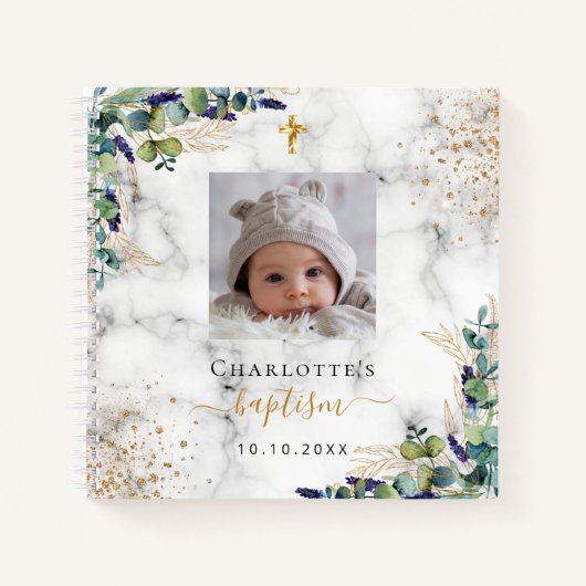 Baptisme foto van het Guest-boek met eucalyptus Notitieboek (Voorkant)