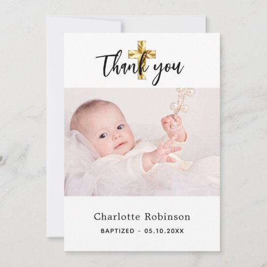 Baptisme foto wit eenvoudig manuscript dank u kaar kaart (Voorkant)