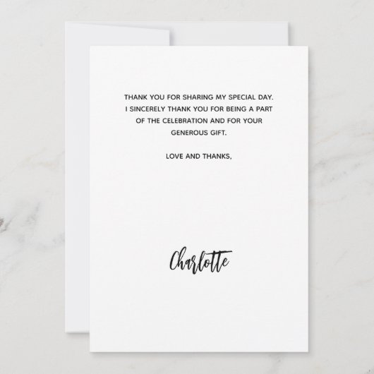 Baptisme foto wit eenvoudig manuscript dank u kaar kaart (Achterkant)