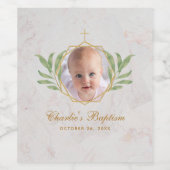 Baptisme fotomarmer laat botanische geometrische wijn etiket (Enkel label)