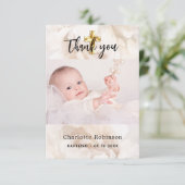 Baptisme fotomeisje, meisje met witte florale baby bedankkaart (Staand voorkant)
