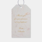 Baptisme Girl Foto marmer Gold Arch roze orchideeë Cadeaulabel (Achterkant)