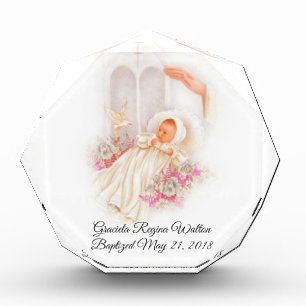 Baptisme Girl Pink Flowers Dove Cross Fotoblokken