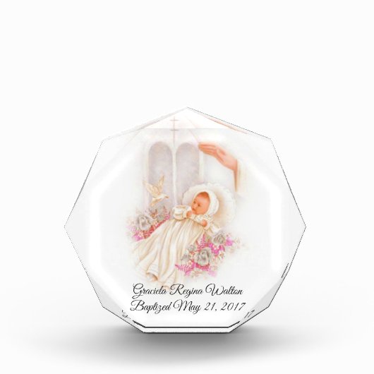 Baptisme Girl Pink Flowers Dove Cross Fotoblokken (Voorkant)