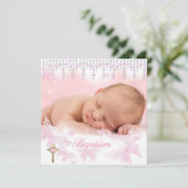Baptisme Girl Pink Silver Butterfly Cross Kaart (Staand voorkant)