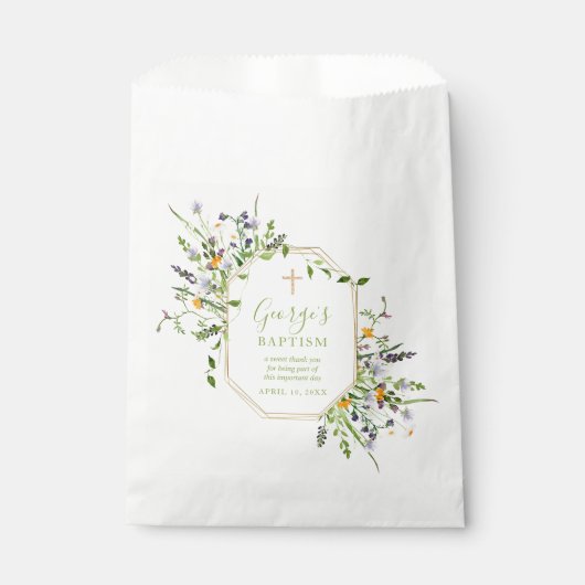 Baptisme Gold Cross-wildbloemen voor pleisters Bedankzakje (Voorkant)