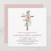 Baptisme Greenery Dusty Pink Rose Cross Christelij Kaart (Voorkant / Achterkant)