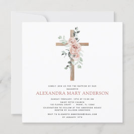 Baptisme Greenery Dusty Pink Rose Cross Christelij Kaart