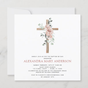 Baptisme Greenery Dusty Pink Rose Cross Christelij Kaart