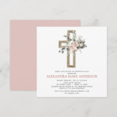 Baptisme Greenery Dusty Pink Rose Cross Kaart (Voorkant / Achterkant)