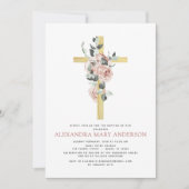 Baptisme Greenery Dusty Pink Rose Cross Uitnodigin Kaart (Voorkant)