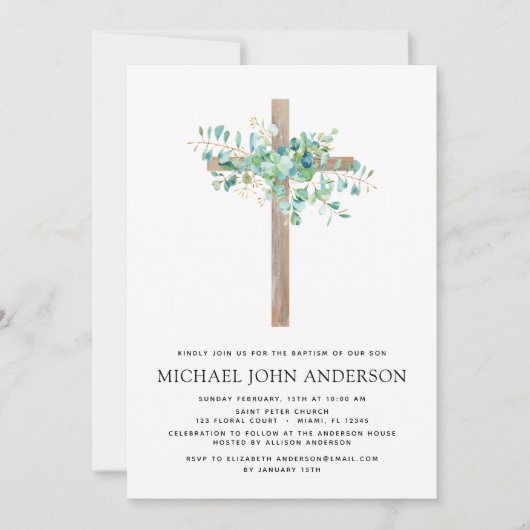 Baptisme Greenery Eucalyptus Botanical Sage Invita Kaart (Voorkant)