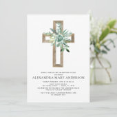 Baptisme Greenery Sage Eucalyptus Gold Cross Kaart (Staand voorkant)