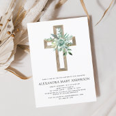 Baptisme Greenery Sage Eucalyptus Gold Cross Kaart