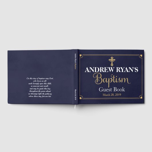 Baptisme Guest Book, Navy & Gold Boy Gastenboek (Volledig)