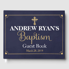 Baptisme Guest Book, Navy & Gold Boy Gastenboek