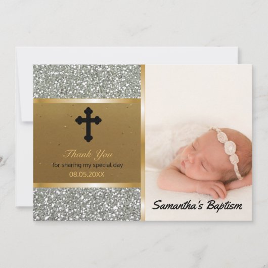 Baptisme Hartelijk dank | Aangepast fotozilver gou Bedankkaart (Voorkant)