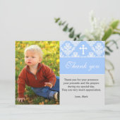 Baptisme Hartelijk dank Aangepaste fotokaart Blauw Bedankkaart (Staand voorkant)