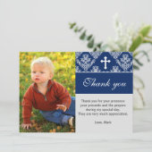 Baptisme Hartelijk dank Aangepaste fotokaart Navy  Bedankkaart (Staand voorkant)