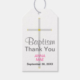 Baptisme Hartelijk dank Silver Cross-roze naam Cadeaulabel