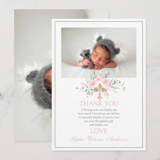 Baptisme Hartelijk dank voor de kaart Roze meisje (Voorkant / Achterkant)