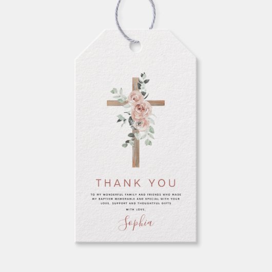 Baptisme Hartelijk dank voor het dusty roze roze m Cadeaulabel (Voorkant)