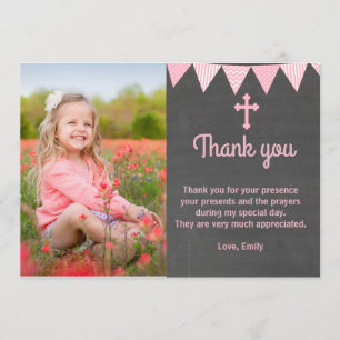 Baptisme Hartelijk dank voor uw fotokaart Roze Cha Bedankkaart