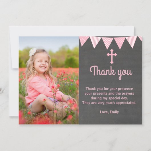 Baptisme Hartelijk dank voor uw fotokaart Roze Cha Bedankkaart (Voorkant)