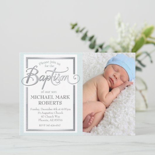 Baptisme Invitation, Baptisme, Jongen Baptisme Kaart (Staand voorkant)