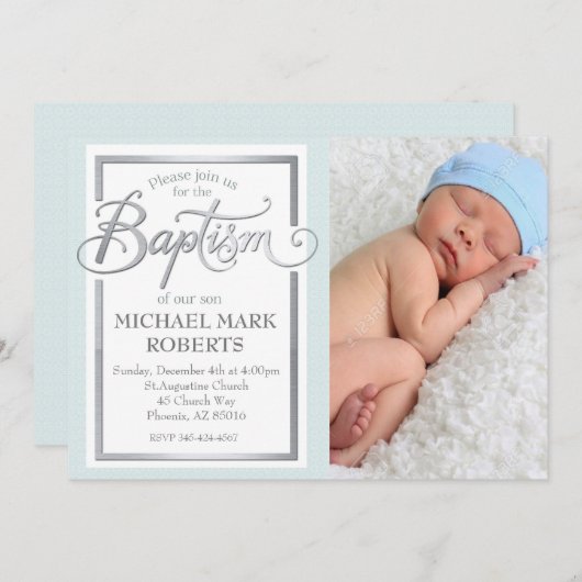 Baptisme Invitation, Baptisme, Jongen Baptisme Kaart (Voorkant / Achterkant)