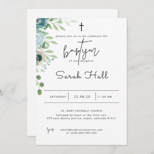 Baptisme Invitation Dusty Blue Kaart (Voorkant / Achterkant)