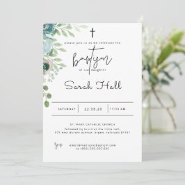 Baptisme Invitation Dusty Blue Kaart