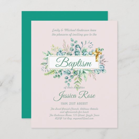 Baptisme Invitation Eucalyptus Greenery BUDGET (Voorkant / Achterkant)