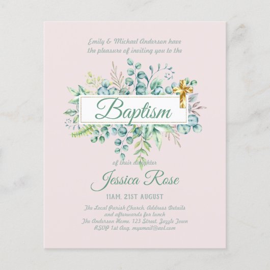 Baptisme Invitation Eucalyptus Greenery BUDGET (Voorkant)