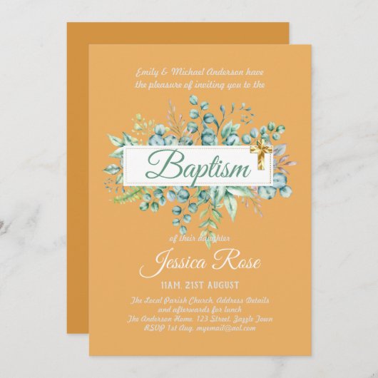Baptisme Invitation Eucalyptus Greenery BUDGET (Voorkant / Achterkant)