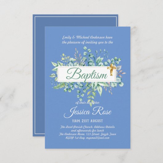 Baptisme Invitation Eucalyptus Greenery BUDGET (Voorkant / Achterkant)