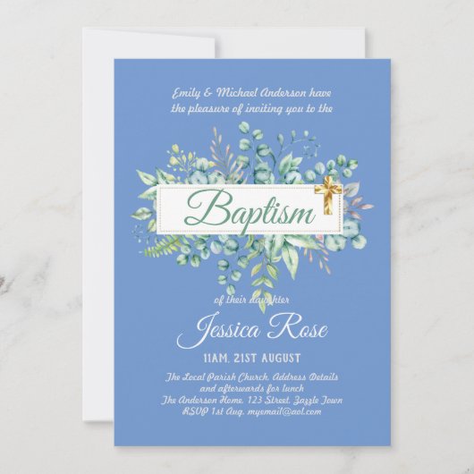 Baptisme Invitation Eucalyptus Greenery BUDGET (Voorkant)