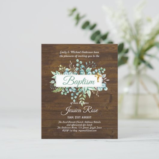 Baptisme Invitation Eucalyptus Greenery BUDGET (Staand voorkant)