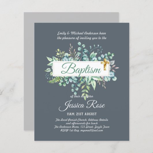 Baptisme Invitation Eucalyptus Greenery BUDGET (Voorkant / Achterkant)