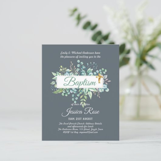 Baptisme Invitation Eucalyptus Greenery BUDGET (Staand voorkant)