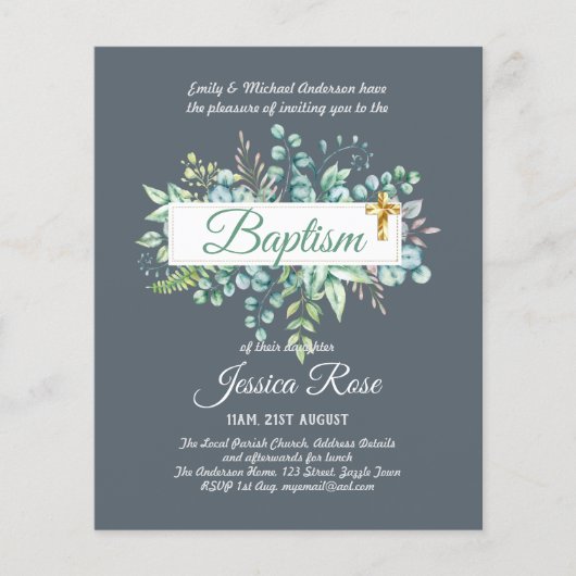 Baptisme Invitation Eucalyptus Greenery BUDGET (Voorkant)