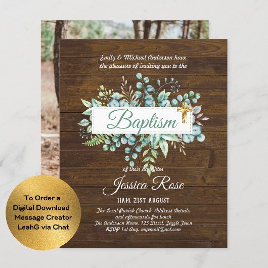 Baptisme Invitation Eucalyptus Greenery BUDGET