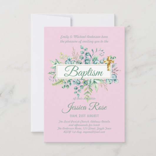 Baptisme Invitation Eucalyptus Greenery BUDGET (Voorkant)